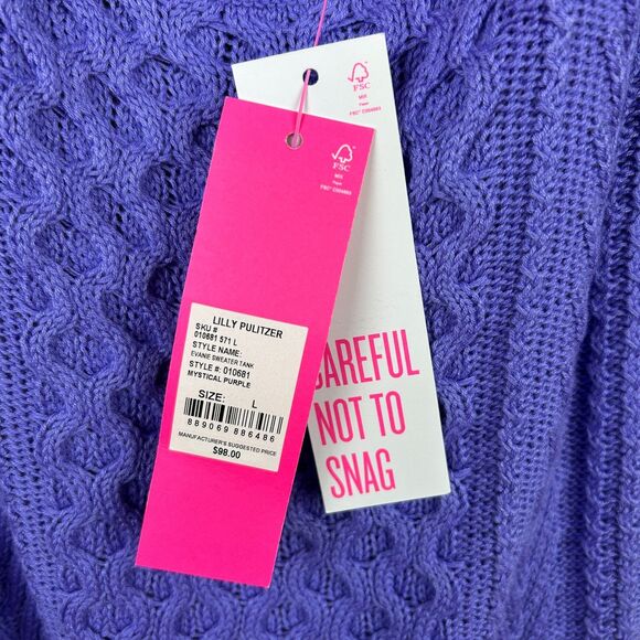 NWT Lilly Pulitzer Evanie Knit Tank Top Sweater Shirt Mystical Purple Violet L - Picture 10 of 13